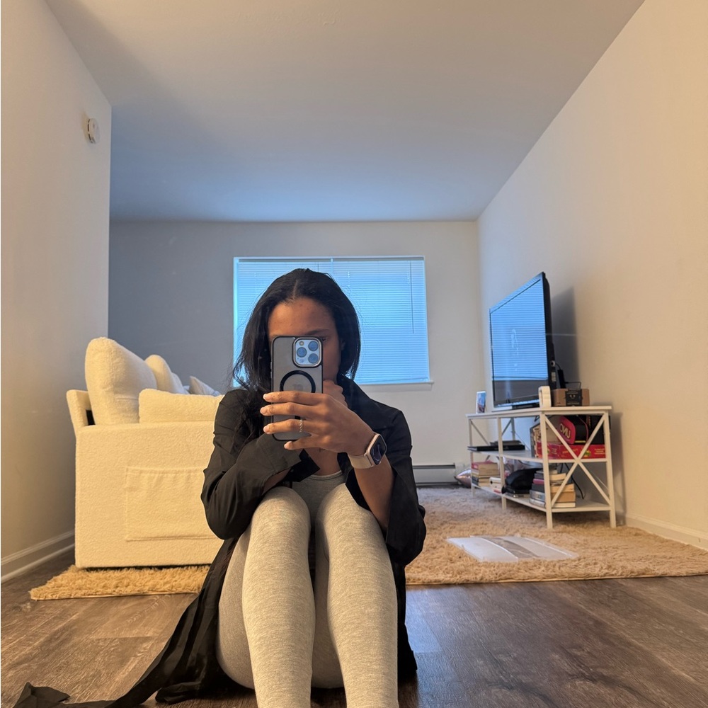 Black Jacket and Gray Leggings